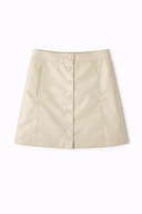 Beżowa trapezowa mini spódniczka z ekoskóry Stradivarius M z kieszeniami