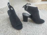 RIZZO nr 37 włoskie czarne sandały na słupku skóra