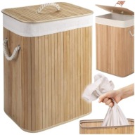 KOSZ NA PRANIE BAMBUSOWY 80L KUFER NA BIELIZNĘ POJEMNIK Z POKRYWĄ SKŁADANY