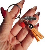 036 Oryginalny BRELOK do kluczy, do torebki koral czerwony pomarańczowy