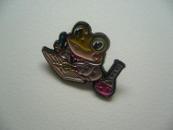 METALOWA EMALIOWANA PIN PRZYPINKA ŻABA ŻABKA NAUKOWIEC