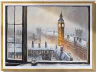 A2 PLAKAT DAWNY LONDYN XIX WIEKU PLAKAT BIG BEN, WIDOK Z OKNA, ZIMA ŚNIEG