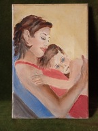 Macierzyństwo - stary obraz olejny, ręcznie malowany na płótnie