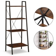 Regał 4-Poziomowy Loft Metalowy | Półka na Książki i Dekoracje | Orzech