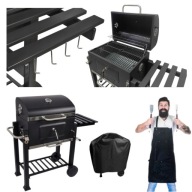 GRILL OGRODOWY WĘGLOWY ANGULAR RUSZT ŻELIWNY + POKROWIEC SZAFKA + PÓŁKI