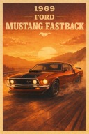 Plakat Motoryzacyjny 1969 Ford Mustang A4 (21 x 29,7 cm) Dekoracja Ścienna