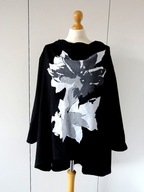 WŁOSKI VINTAGE CZARNY Z DUŻYM KWIATEM DEKOLT WODA BLUZA ASYMETRYCZNA U