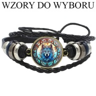 Skórzana bransoletka - Wilk - regulowana - WZORY DO WYBORU - 20mm