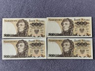 Zestaw 4 Banknotów 500 zł 1982 r. Stan UNC Różne Serie