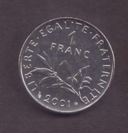 Francja - 1 Frank 2001 rok - poszukiwany rocznik