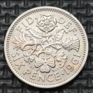 *WIELKA BRYTANIA [0841] *SIX 6 PENCE 1961 *Elizabeth II, Róża Tudorów, oset