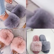 Klapki damskie szare futro 38 futrzaki