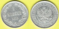 1 MARKKA 1874 r. Ag OKUPACJA FINLANDII
