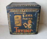 Duża 100-letnia PUSZKA kawa HERBATA : Franciszek GLUGLA Łódź : "TRYUMF"