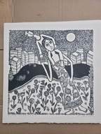 Poza miastem. 30 × 30 cm. 2025 r. (linoryt)