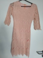 Piękna Sukienka Koktailowa_Pudrowy Róż_Koronka_Używana_36_Okazja