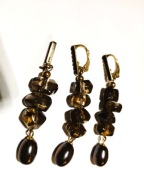 Srebrny komplet z dymnym kwarcem i perłami srebro 925 pozłacane