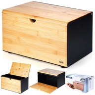 CHLEBAK CZARNY METALOWY BAMBUSOWY POJEMNIK KUCHENNY NA PIECZYWO CHLEB