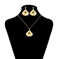 Złoty Komplet KROPLA MUSZELKA Łańcuszek PUDEŁKO kolczyki na prezent STAL