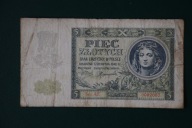 Banknot Polska 5 złotych 1941 rok ser AE niski numer !!!