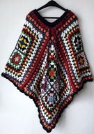 Poncho patchworkowe kolorowe szydełkowe uniwersalne