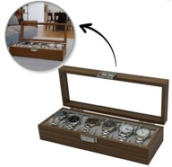 Szkatułka na 6 zegarków, etui, organizer zamykany ze szkłem 31x12x7,5cm