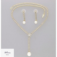 Kom41914 Komplet złocony ślubny perła