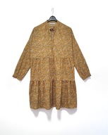 Sukienka Długi Rękaw Na Codzień Kwiaty Musztardowa Pieces |R. M