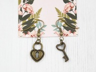 kolczyki Kluczyk Kłódka serce vintage retro NB132