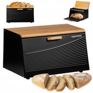 ZESTAW CHLEBAK CZARNY METALOWY Z DESKĄ POJEMNIK NA CHLEB+MASELNICA I NÓŻ
