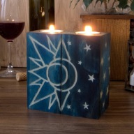 Świeczniki na tealighty, magiczne szkatułki z motywem astralnym. Rękodzieło