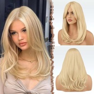 FESHFEN Długie peruki z grzywką Syntetyczne włosy – Jasny blond 45cm