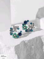 Kol0049 Kolczyki stal ozdobny kryształ górski zieleń