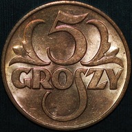 5 groszy 1939 - menniczy egzemplarz kolor RD