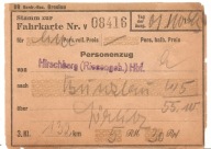 TRZECIA RZESZA -BILET JELENIA GÓRA przez ZGORZELEC -1 X 1943 roku