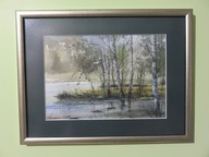 Beata Gugnacka Pejzaż leśny akwarela 26x34 z ramką i szybką-zielony