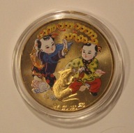 ROK MYSZY SZCZURA - CHINY - NUMIZMAT PLATEROWANY - ZŁOCONY - KOLOR