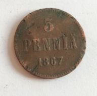moneta Finlandia pod okupacją 5 pennia 1867 car Aleksander II