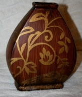 ELEGANCKI WAZON DEKORACYJNY OZDOBNY RETRO BRĄZOWO ZŁOTY KWIECISTY WZÓR