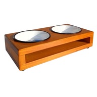 DREWNIANY STOJAK NA MISKI DLA KOTA PSA BUFET KOTÓW PSÓW Z MISKAMI 2x0,2L