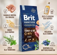 Karma odchudzająca dla psa Brit By Nature Light 15kg Indyk