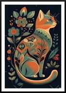 A2 KOLOROWY OBRAZ PLAKAT Z KOTEM, RUDY KOT PRZYOZDOBIONY W ORNAMENT KWIATÓW