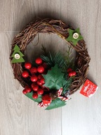 Wianek Stroik Bożonarodzeniowy wiklina z czerwonymi głogami 18 cm