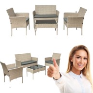 MEBLE OGRODOWE ZESTAW SOFA 2 FOTELE STOLIK CZARNE METAL TARAS BALKON LATO