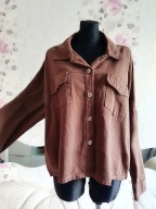 KURTKA NIETOPERZ CIEMNY BRĄZ PRĄŻKOWANA SZTRUKS narzutka na bluzke