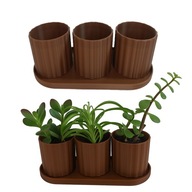 Zestaw 3 szt doniczki/osłonka z podstawką brązowy/czekolada