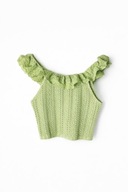 Seledynowy ażurowy top hiszpanka z haftowaną falbaną S/M