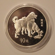 ROK PSA - CHIŃSKI ZNAK ZODIAKU - 10 YUAN CHINY, POSREBRZANY, RZADKOŚĆ