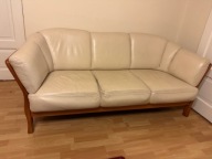 komplet wypoczynkowy ze skóry naturalnej jasny beż sofa i 2 fotele +stolik