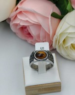 Srebrny sygnet męski z brązową wstawką i ornamentem stal 316L rozmiar 10